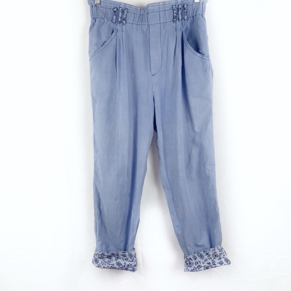 Anthropologie Malin Utility Pull On Pants Chambray Blue  NO BELT